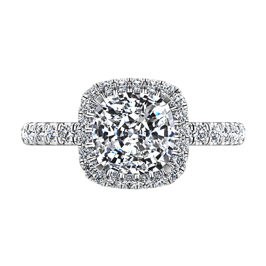 Halo Cushion Cut Diamond Engagement Ring Salice 14K White Gold engagement rings imaginediamonds 