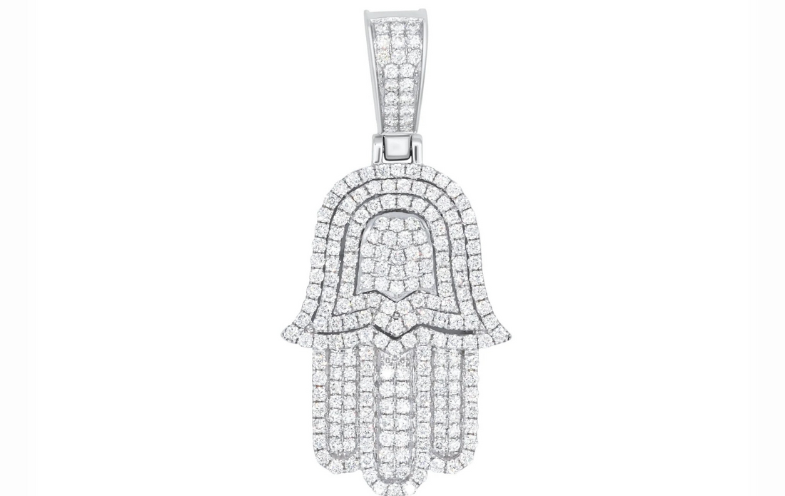 Iced Out Hamsa Hand Pendant from Oscar Stone Jewelry