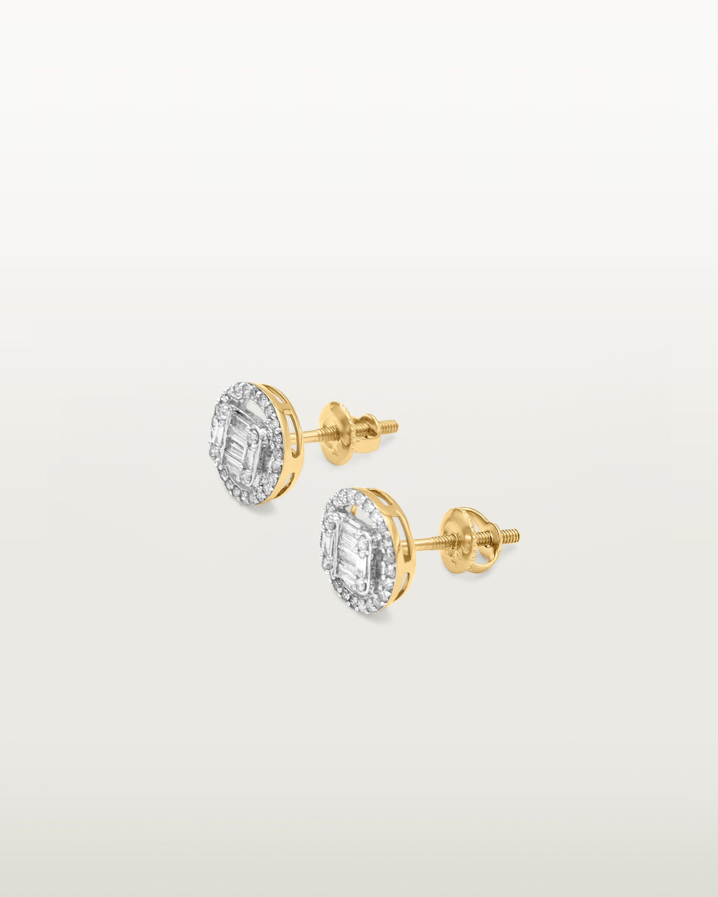 Luxe Baguette Halo Diamond Studs Earrings