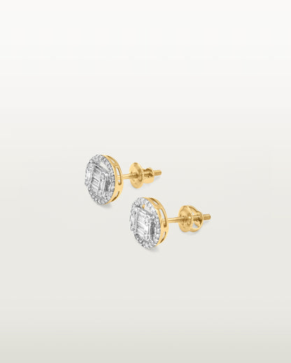 Luxe Baguette Halo Diamond Studs Earrings