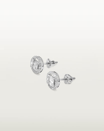 Luxe Baguette Halo Diamond Studs Earrings