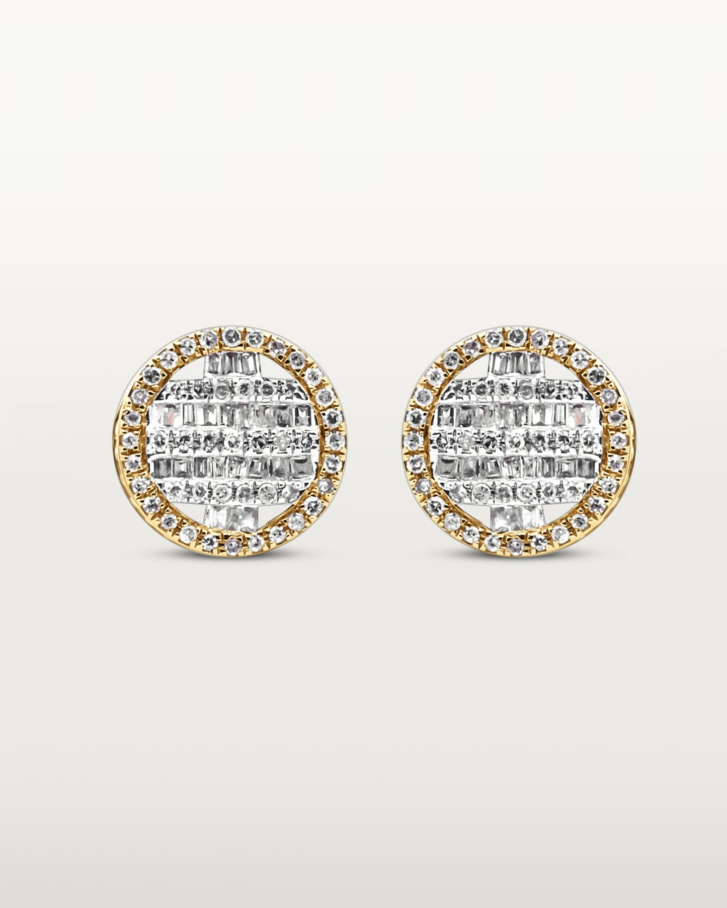 Two-Tone Circle Baguette Earrings