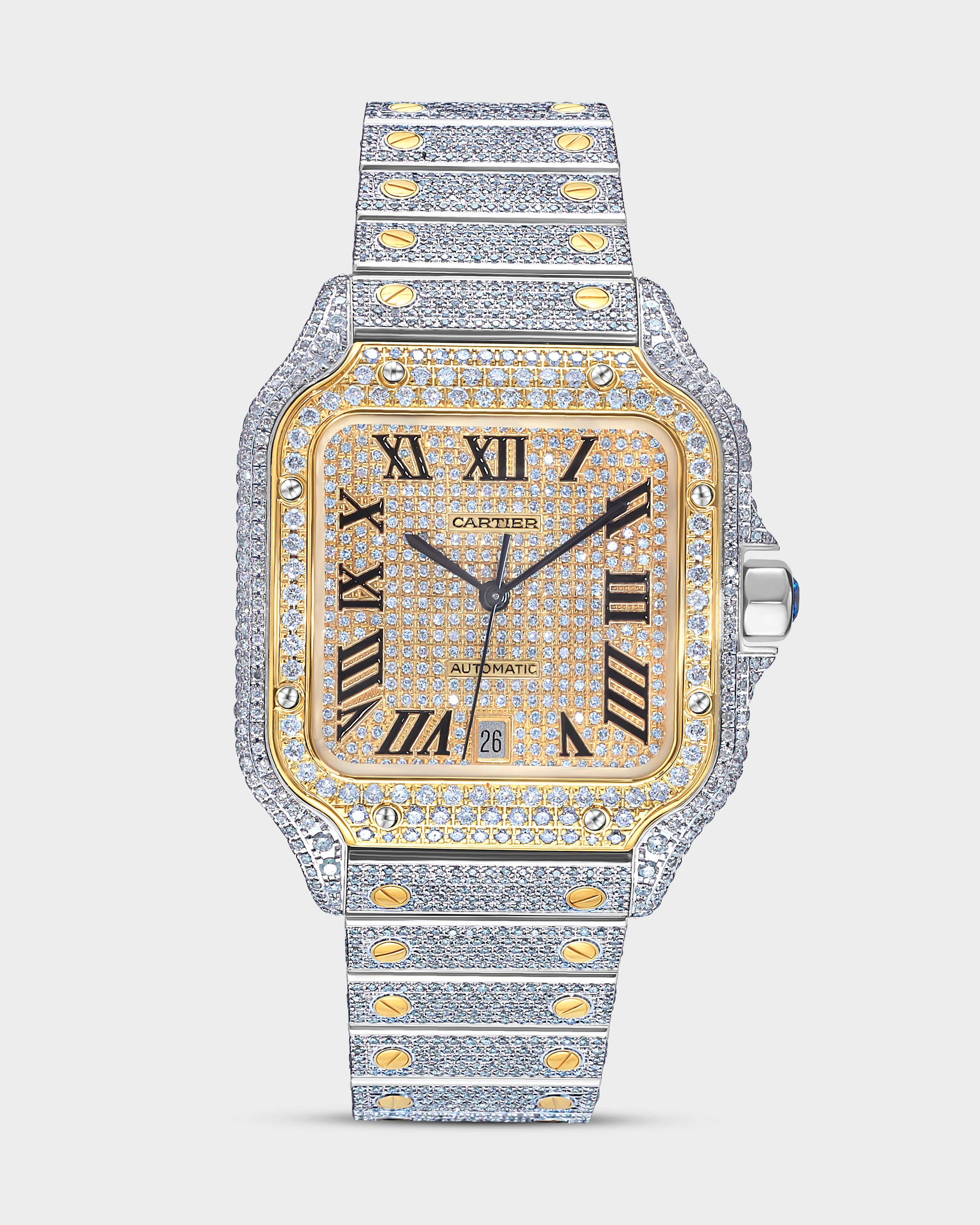 Yellow Cartier Santos – Fully Diamond Set