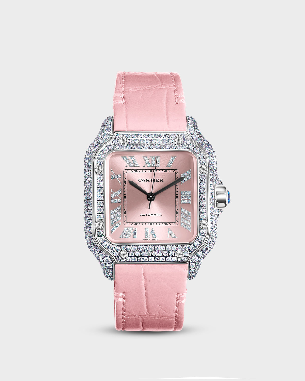 Stauer Womens Pink Baguette Accent Round White Leather Band Watch 37mm Bussdown Pink Leather Band – Oscar Stone NYC - Grand  main image 3