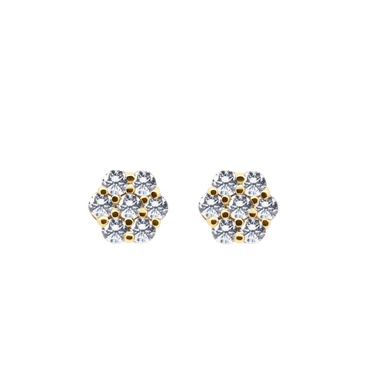 Gold Flower Set Earrings 0.24 CT