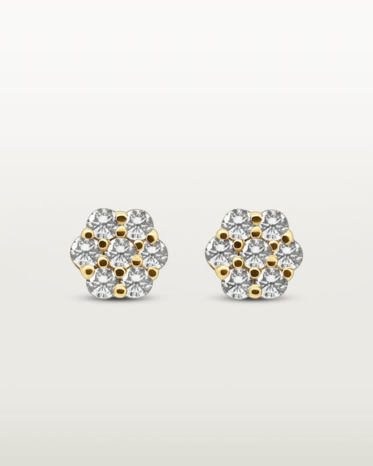 Gold Flower Set Earrings 0.24 CT