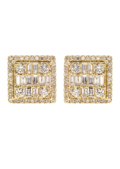 14K Yellow Gold Diamond Baguette Earrings For Men