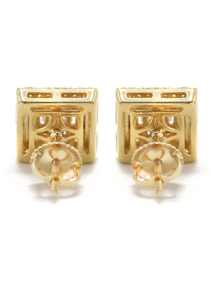 14K Yellow Gold Diamond Baguette Earrings For Men