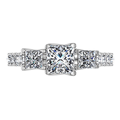 Three Stone Princess Cut Diamond Engagement Ring Enchantment Lattice 14K White Gold engagement rings imaginediamonds 